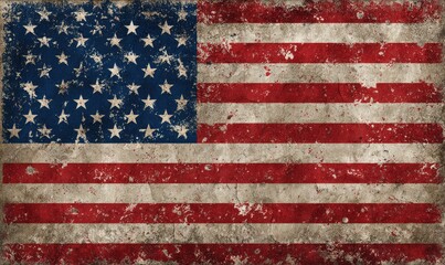 Fototapeta premium Weathered and distressed patriotic banner, displaying the stars and stripes on a textured surface