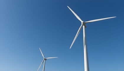 Fototapeta premium Wind turbines standing tall against a clear blue sky on a sunny day