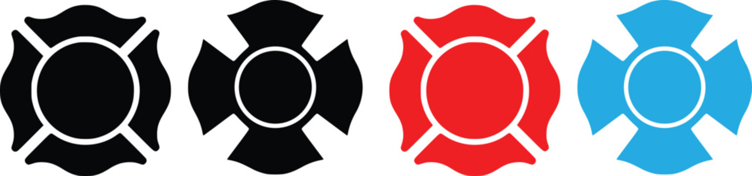Firefighter Cross Badge Vector Icons Set, Emergency and Rescue Symbol Collection