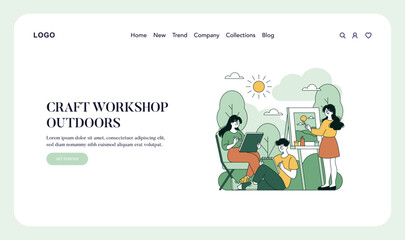 Outdoor Craft Workshop Vector Illustration with Artists