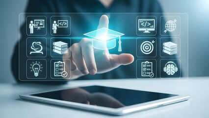 Interactive digital interface with educational icons