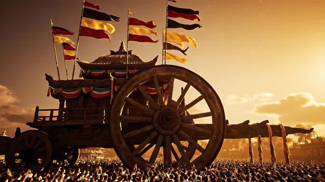 Temple Car Festival wooden chariot wheel background with rich earth to gold gradient