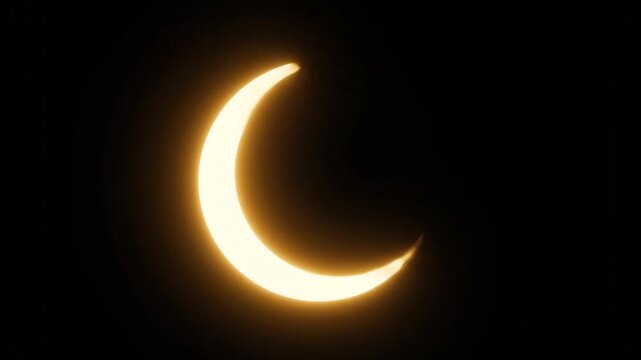 Solar eclipse with bright yellow ring in dark sky
