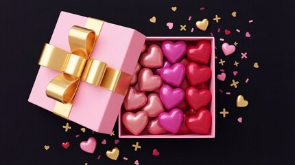 Open gift box with hearts, isolated on white background