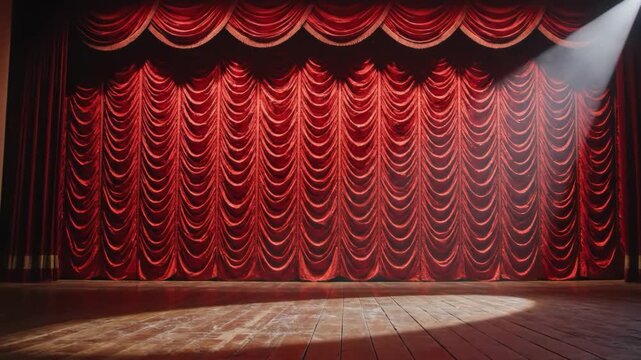 A red curtain with a spotlight shining on it