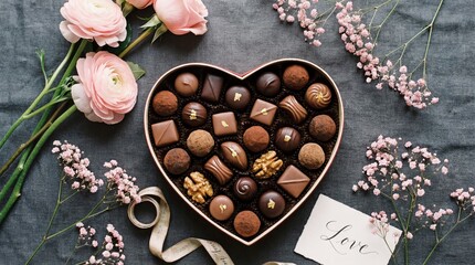 Heart-shaped chocolate box isolated on white background