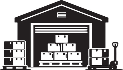 Warehouse Building Silhouette Icon Vector