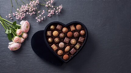 Heart-shaped box of chocolates isolated on white background