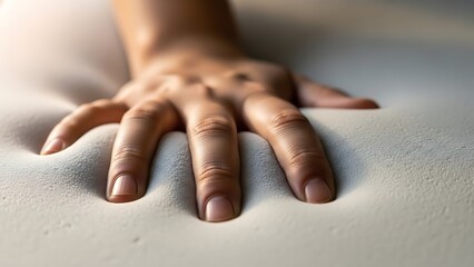 Human Hand Resting on Soft White Textured Pillow