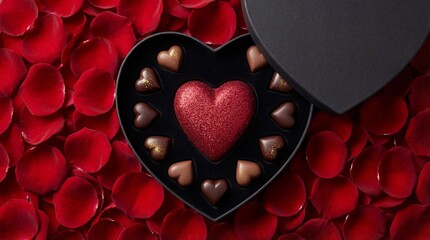 Heart-shaped box of chocolates isolated on white background