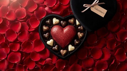 Heart-shaped chocolate box with roses isolated on white background