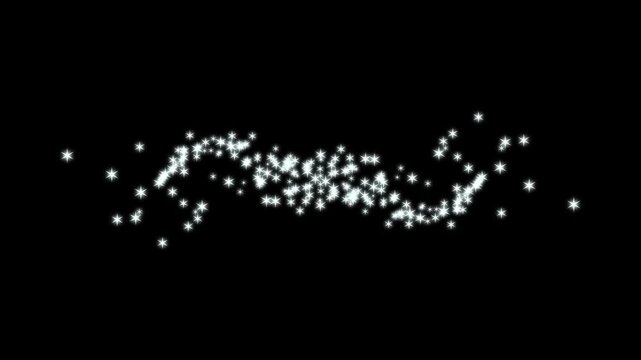Stars animation featuring magic sparkle dust, pixie dust paths, shimmering star lines, bokeh glow lights, star confetti bursts, on black background overlay motion graphics 4K