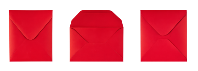 Set of red envelopes isolated on white background