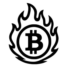 Bitcoin Symbol in Flames &ndash; Bold Line Icon