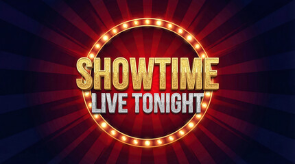 Showtime Live Tonight Banner with Glowing Marquee Lights and Stage Background 