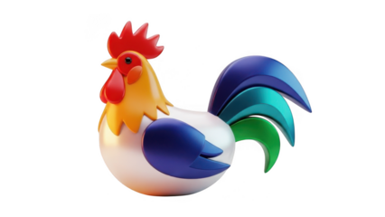 Colorful rooster standing proud isolated on transparent background