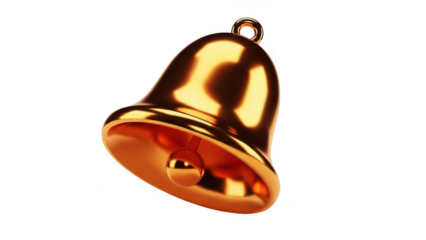 Golden bell pendant isolated on transparent background