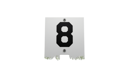 A metal house number eight sign on transparent background