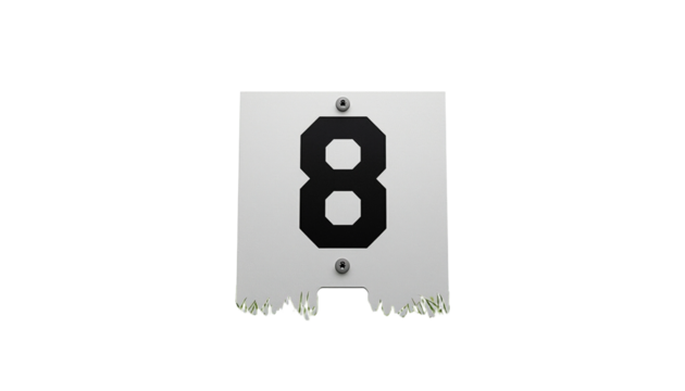 A metal house number eight sign on transparent background - Powered by Adobe