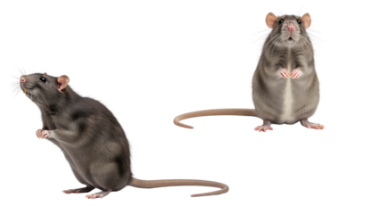 Two rodents, one angled, other head-on, appear against a stark black background. Detailed fur textures and whiskers enhance the subjects