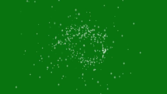 Twinkling stars sparkle animation with shiny glowing stars, pixie dust bursts, glitter particle trails, cartoon doodle FX, pulsing starry night background, chroma key green screen motion graphics 4K