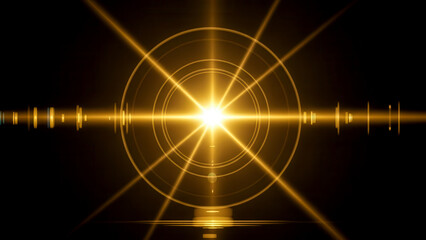 Radiant Golden Energy Light with Symmetrical Glow on Dark Background | abstract background with glowing lights | abstract background with space