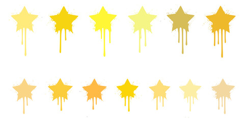 abstract dripping yellow and golden star shapes arranged in rows creating a modern graffiti style artistic background with paint splashes and urban street art feeling, vector