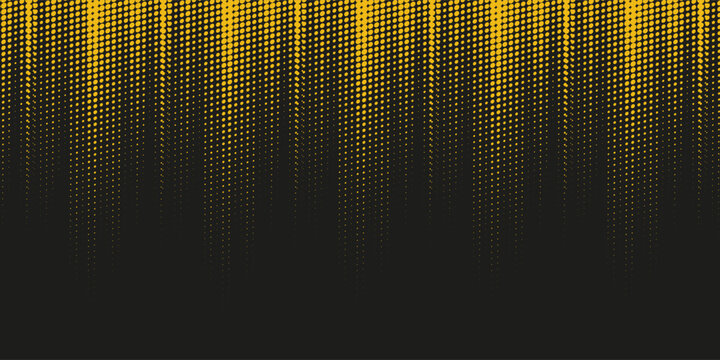 Halftone yellow dots pattern and black gradient grunge texture background. Dotted line comic sport style vector illustration