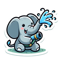 Fototapeta premium Cute Baby Elephant Spraying Water with Garden Hose