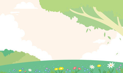 Under the tree landscape background with big branch and clouds