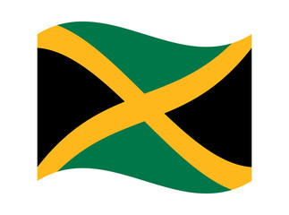 Waving flag of Jamaica on transparent background, Jamaican national symbol, green, black, and gold diagonal cross