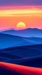 dreamy landscape with smooth, flowing color gradients. A red, orange and blue