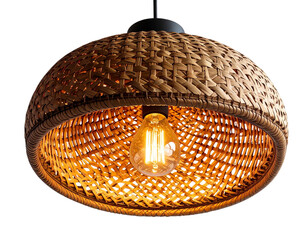  Front View Rattan Ceiling Lamp with Light Bulb, Isolated PNG