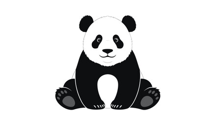 Fototapeta premium Friendly giant panda cartoon illustration sitting down with a happy expression on its face against a plain white background.