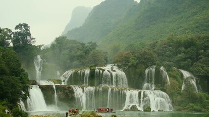 Cao Bằng, Vietnam — December 23, 2025: The Bản Giốc Waterfall or the Detian Falls, is located on the Quây Sơn River and is part of a UNESCO Global Geopark