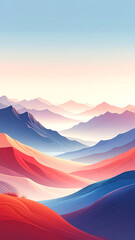 dreamy landscape with smooth, flowing color gradients. A red, orange and blue