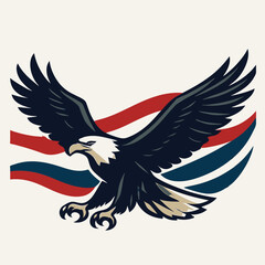 Obraz premium Print Soaring Bald Eagle with Flowing American Flag Colors, Patriotic Vector Illustration