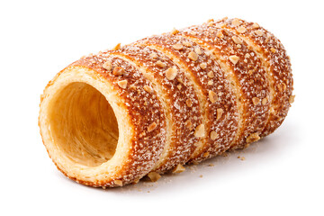 Trdeln&iacute;k traditional, sugar-coated pastry, white background