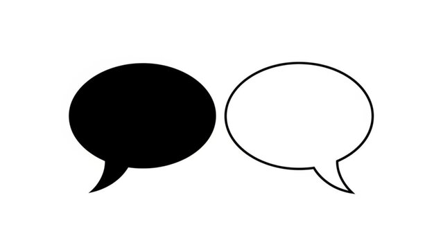 Black and white speech bubbles illustration representing conversation and dialogue in a simple graphic design