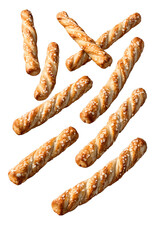 Twisted breadsticks isolated on transparent background