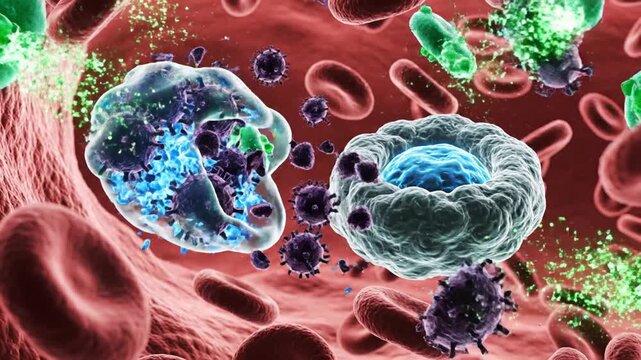White Blood Cells Fighting Viral Infection.