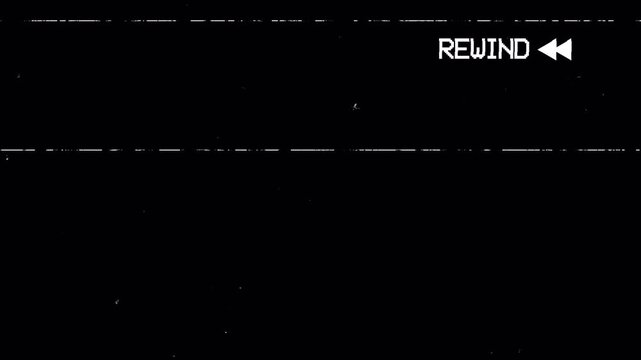 Glitchy VHS Rewind Screen Overlay Motion Graphic, Retro Timecode Style Noise Effect with Alpha Channel (4)k video animation seamless loop