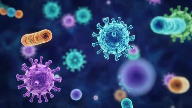 Microscopic View of Viruses and Bacteria, Medical Illustration of Infectious Diseases and Pathogens, Microbiology Concept