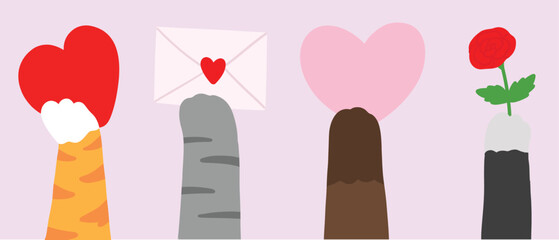 Illustration of Cat Paw Holding Love.