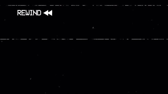 VHS Rewind Screen Overlay Glitch Effect with Analog Noise Distortion and Retro Timecode Simulation Alpha Channel (4)k video animation seamless loop