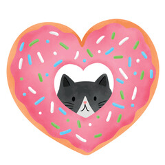 Black Cat Peeking Through Heart Donut