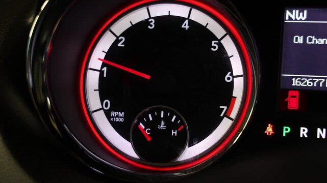 Close up on a car tachometer