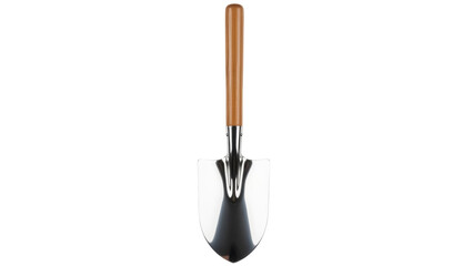 Shiny metal garden trowel isolated PNG, small hand shovel for planting and digging in the garden on transparent background © Ethan