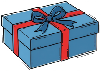 Valentine PNG, Blue rectangular gift box illustration with red ribbon and dark blue bow on transparent background