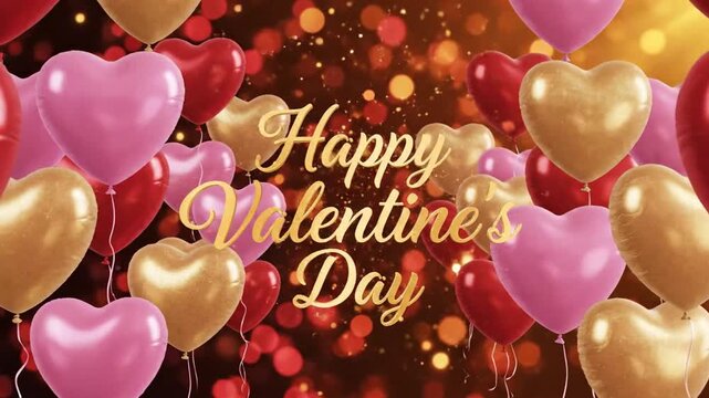 Colorful Valentine's Day Heart Balloons with Glittering Background and Message